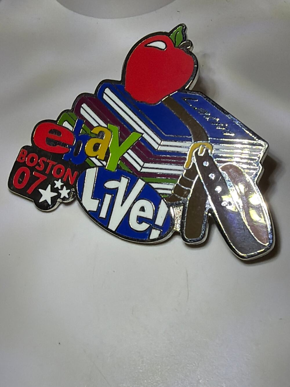 eBay Live Boston 07 Enamel Lapel Pin 2007 Books Apple Shoes Event Souvenir